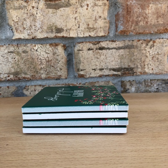 Christmas Happy Holidays Box of 4 Pc. Green Red Holidays Ceramic Coasters - Picture 11 of 15